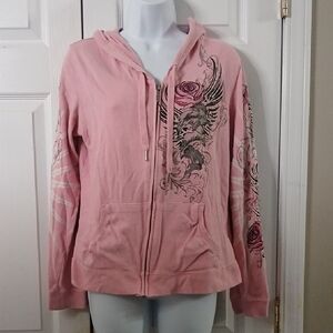 Harley Davison pink lightweight zip up hoodie Sz L GUC